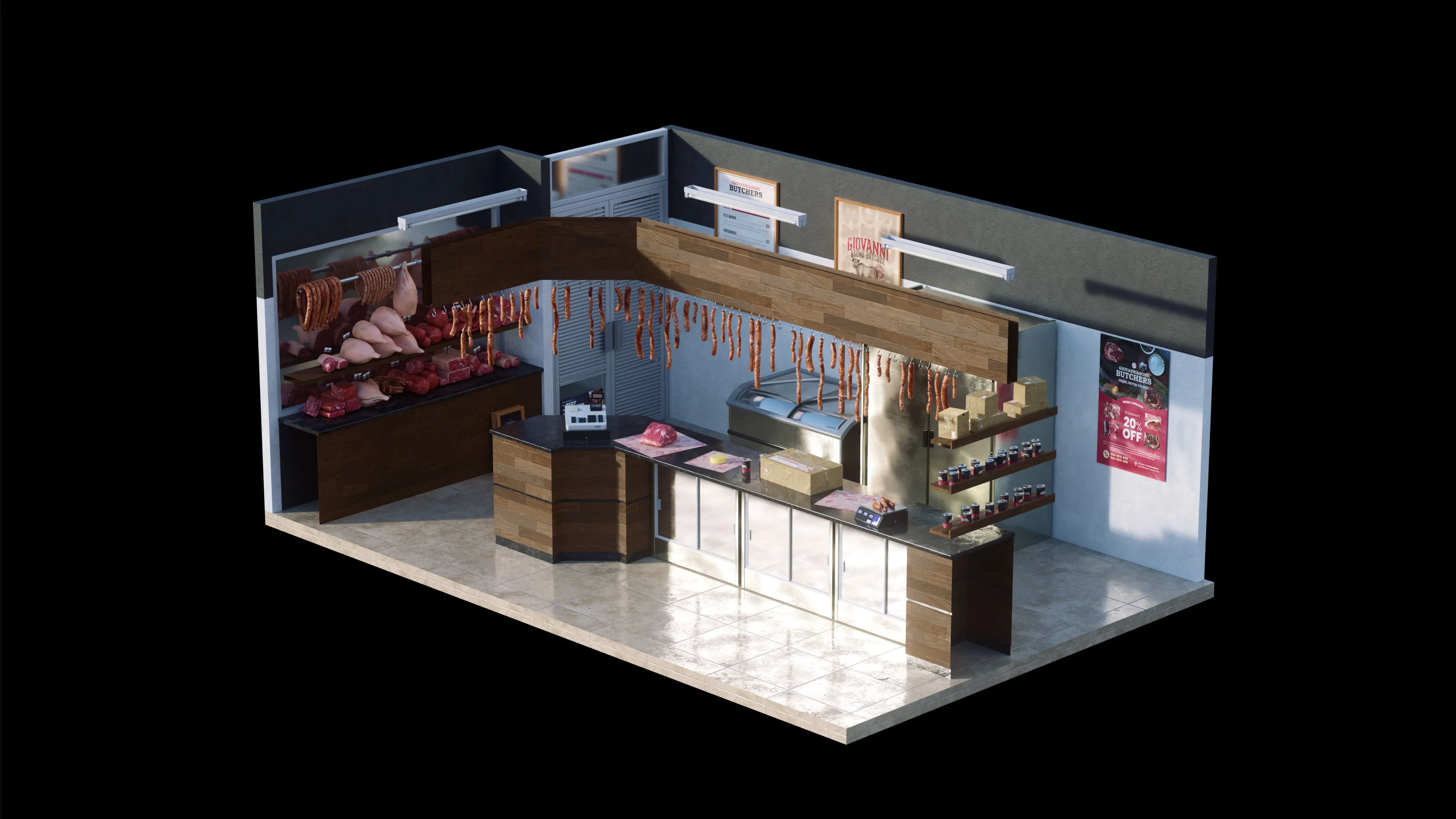 社区商店修理店面包店-blender模型工程Neighborhood Shops
